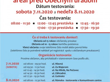 Informácie k druhému kolu celoplošného testovania obyvateľov v Pečovskej Novej Vsi