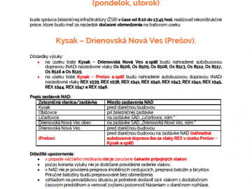 Výluka Kysak – Drienovská Nová Ves (Prešov) – 24.4.2023 a 25.4.2023