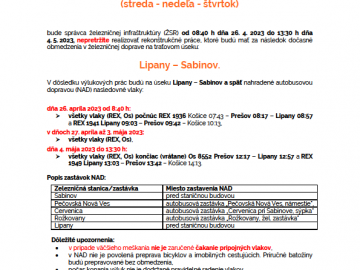 Výluka Lipany – Sabinov – 26.4.2023 – 4.5.2023