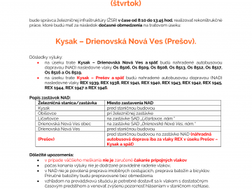 Výluka Kysak – Drienovská Nová Ves (Prešov) – 20.7.2023