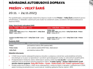 Výluka Prešov – Veľký Šariš 20.11.2023 – 24.11.2023
