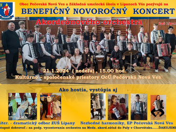 Benefičný novoročný koncert Akordeónového orchestra ZUŠ Lipany – 21.1.2024 o 15.00 hod.
