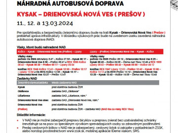 Výluka Kysak – Drienovská Nová Ves (Prešov) – 11., 12. a 13.3.2024