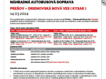Výluka Prešov – Drienovská Nová Ves (Kysak) – 14.3.2024