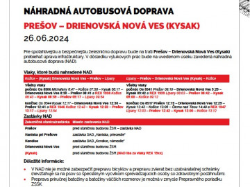 Výluka Prešov – Drienovská Nová Ves (Kysak) – 26.06.2024