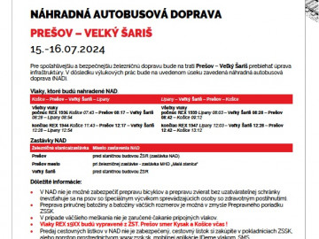 Výluka Prešov – Veľký Šariš – 15.7.2024 – 16.7.2024