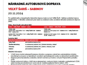 Výluka Veľký Šariš – Sabinov – 20.11.2024